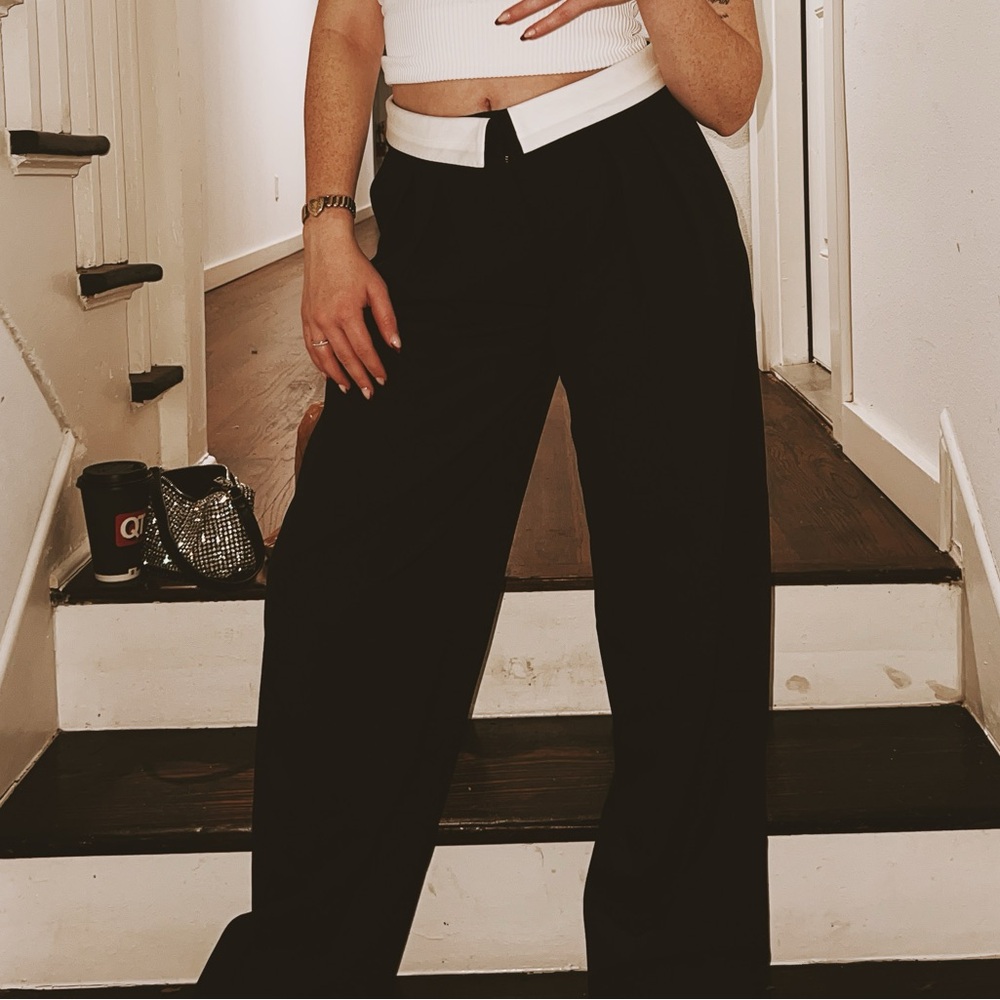 Navy Wide-Leg Pants with fold down waist